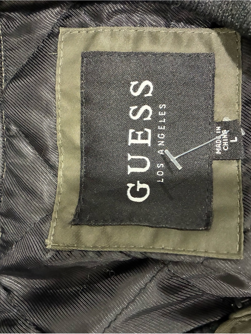 🔥GUESS Men's Olive Bomber Jacket with Black Rib Knit Collar - Picture 2 of 5